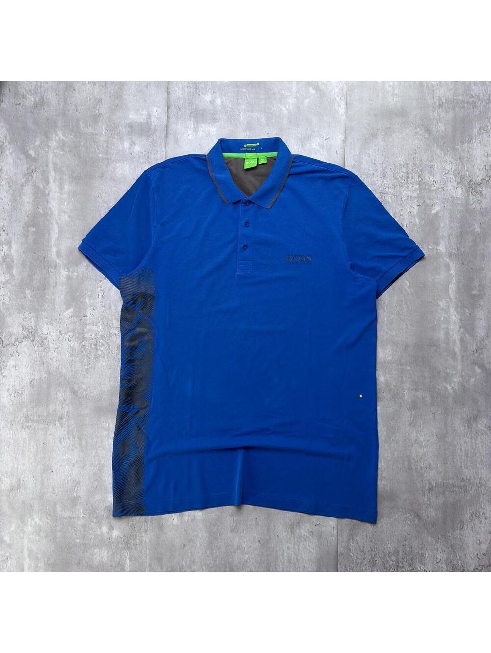 Y2K Blue Hugo Boss Logo Monogram Polo Shirt